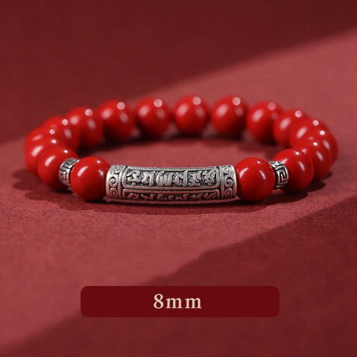Buddha Stones Cinnabar 999 Plata Esterlina Seis Verdaderas Palabras Pulsera de Bendición