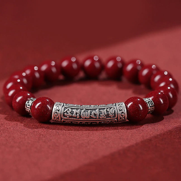 Buddha Stones Cinnabar 999 Plata Esterlina Seis Verdaderas Palabras Pulsera de Bendición