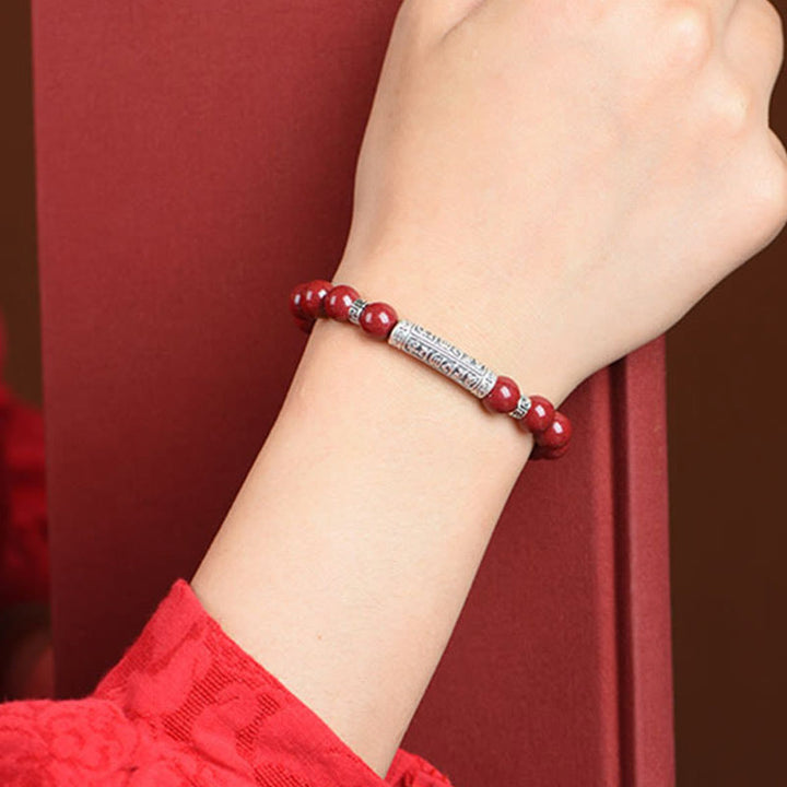 Buddha Stones Cinnabar 999 Plata Esterlina Seis Verdaderas Palabras Pulsera de Bendición