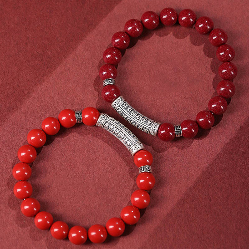 Buddha Stones Cinnabar 999 Plata Esterlina Seis Verdaderas Palabras Pulsera de Bendición