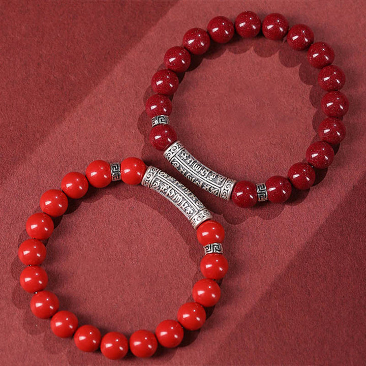 Buddha Stones Cinnabar 999 Plata Esterlina Seis Verdaderas Palabras Pulsera de Bendición