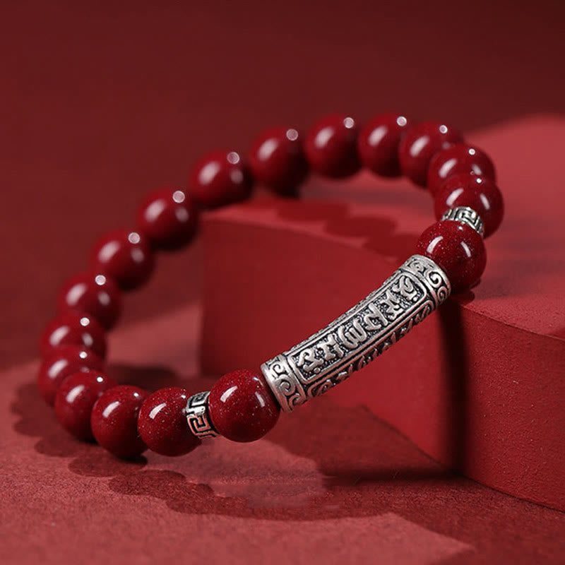 Buddha Stones Cinnabar 999 Plata Esterlina Seis Verdaderas Palabras Pulsera de Bendición