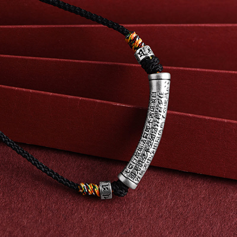 Buddha Stones Collar de colgante de cuerda Sutra del corazón de las seis palabras verdaderas de plata esterlina 999 - image 2