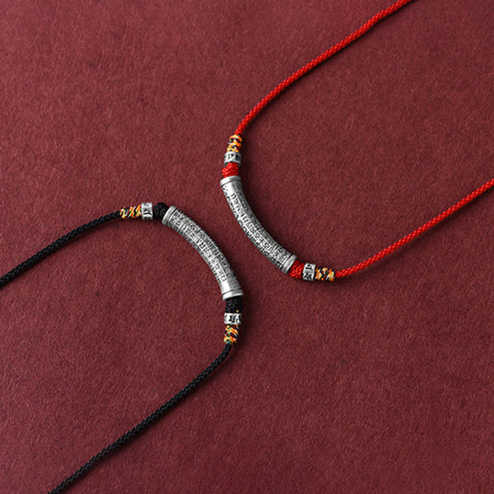 Buddha Stones Collar de colgante de cuerda Sutra del corazón de las seis palabras verdaderas de plata esterlina 999 - image 14