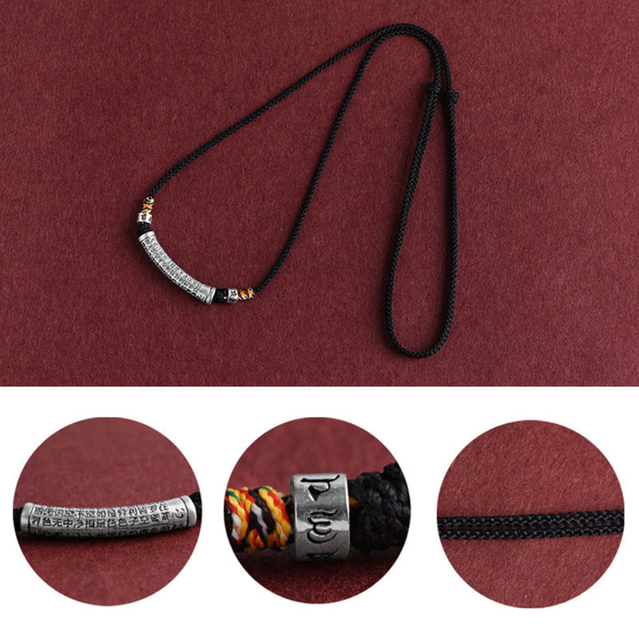 Buddha Stones Collar de colgante de cuerda Sutra del corazón de las seis palabras verdaderas de plata esterlina 999 - image 10