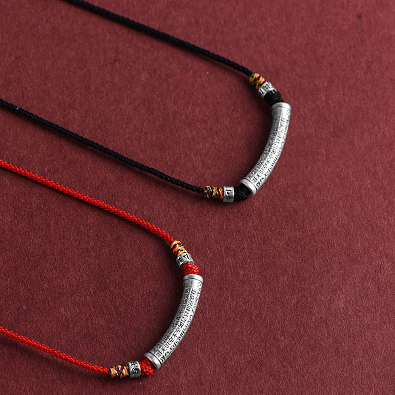 Buddha Stones Collar de colgante de cuerda Sutra del corazón de las seis palabras verdaderas de plata esterlina 999 - image 16