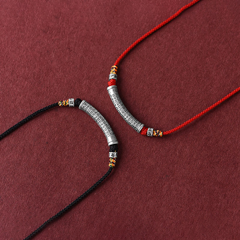 Buddha Stones Collar de colgante de cuerda Sutra del corazón de las seis palabras verdaderas de plata esterlina 999 - image 15