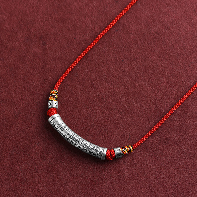 Buddha Stones Collar de colgante de cuerda Sutra del corazón de las seis palabras verdaderas de plata esterlina 999 - Rojo (Sutra de las Seis Palabras Verdaderas y del Corazón) - image 12