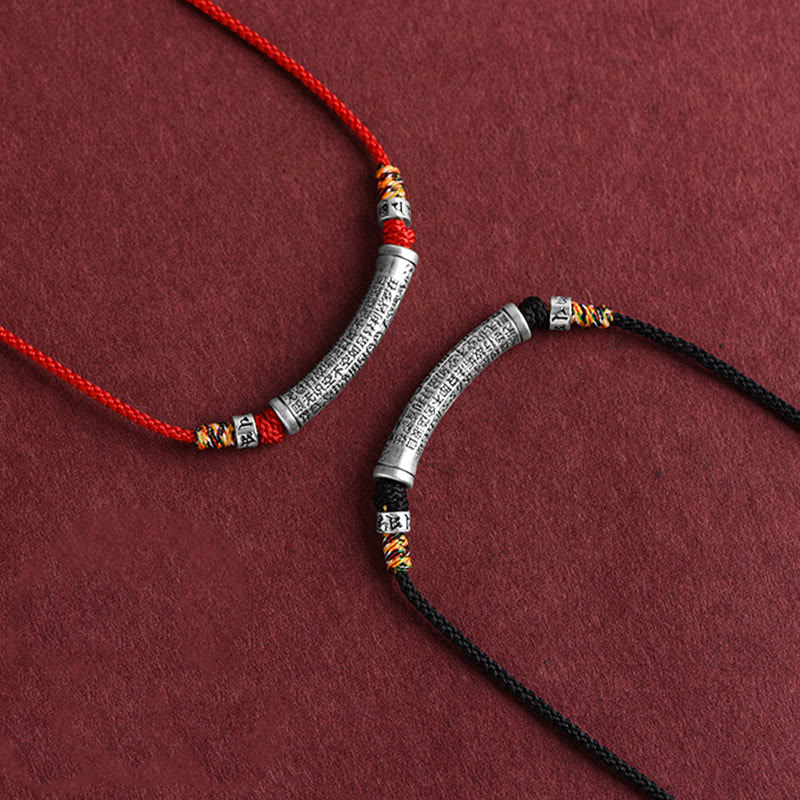 Buddha Stones Collar de colgante de cuerda Sutra del corazón de las seis palabras verdaderas de plata esterlina 999 - image 17