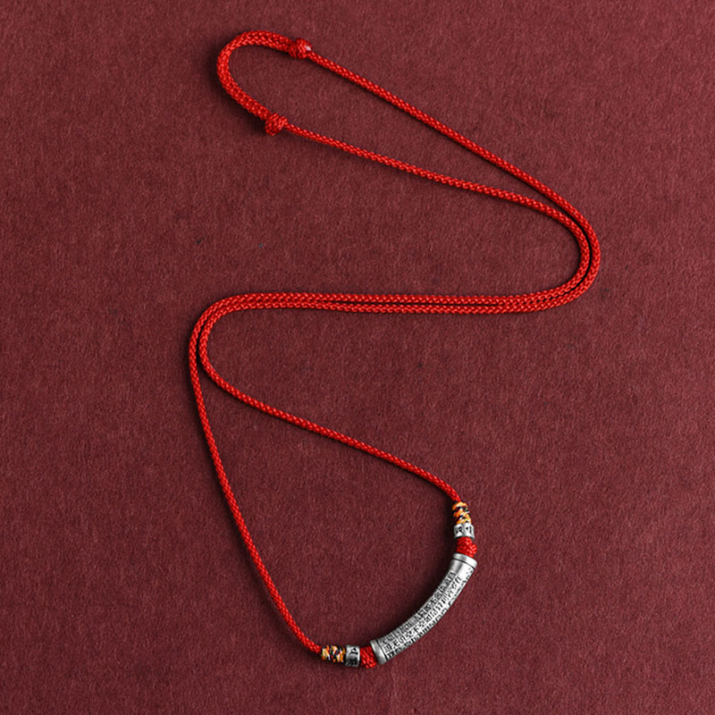 Buddha Stones Collar de colgante de cuerda Sutra del corazón de las seis palabras verdaderas de plata esterlina 999 - image 12