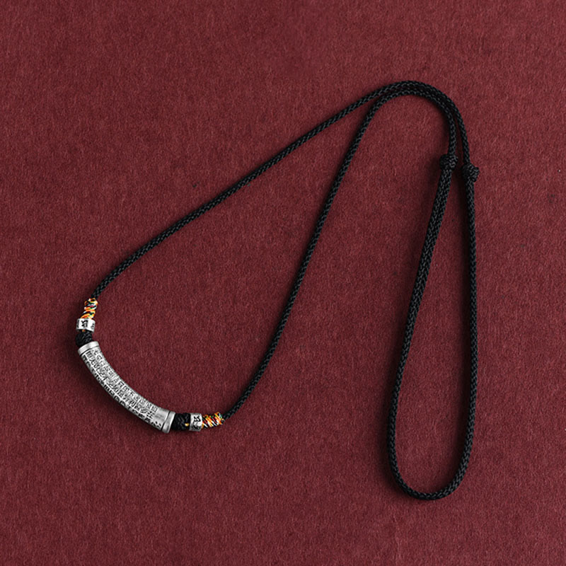 Buddha Stones Collar de colgante de cuerda Sutra del corazón de las seis palabras verdaderas de plata esterlina 999 - image 2