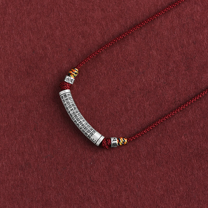 Buddha Stones Collar de colgante de cuerda Sutra del corazón de las seis palabras verdaderas de plata esterlina 999 - Vino tinto (Sutra de las Seis Palabras Verdaderas y del Corazón) - image 11