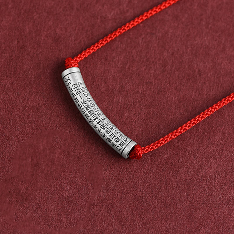 Buddha Stones Collar de colgante de cuerda Sutra del corazón de las seis palabras verdaderas de plata esterlina 999 - Rojo (Sutra del Corazón) - image 27