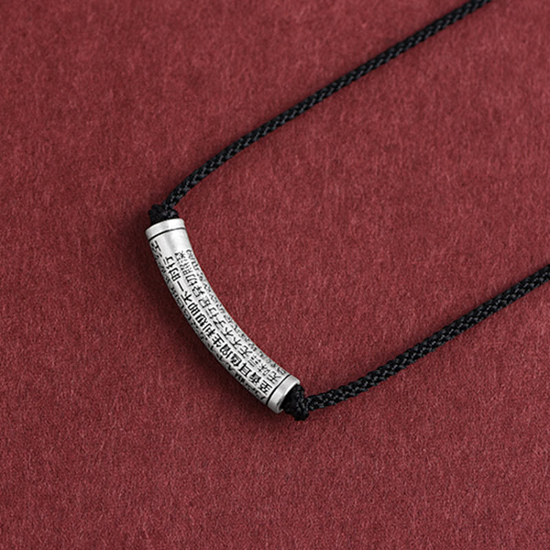Buddha Stones Collar de colgante de cuerda Sutra del corazón de las seis palabras verdaderas de plata esterlina 999 - Negro (Sutra del Corazón) - image 18