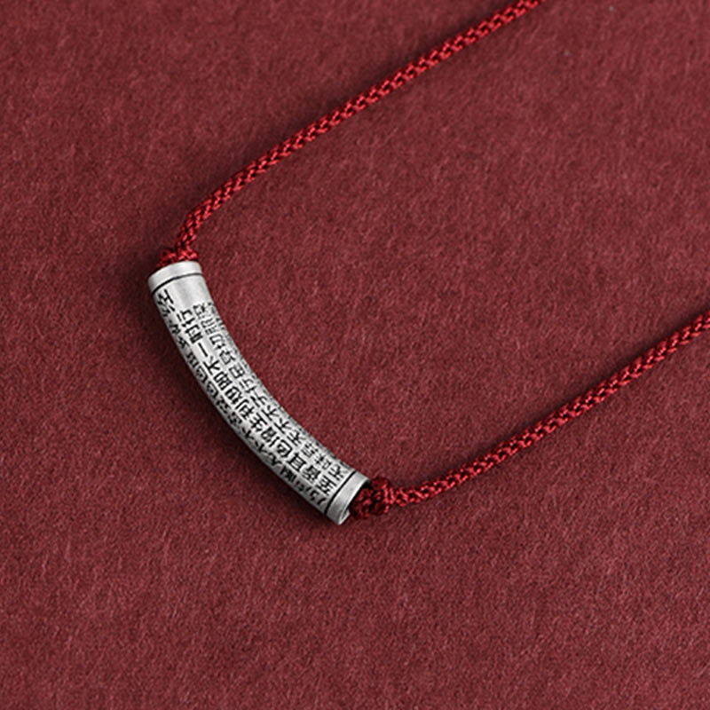 Buddha Stones Collar de colgante de cuerda Sutra del corazón de las seis palabras verdaderas de plata esterlina 999 - Vino tinto (Sutra del corazón) - image 26