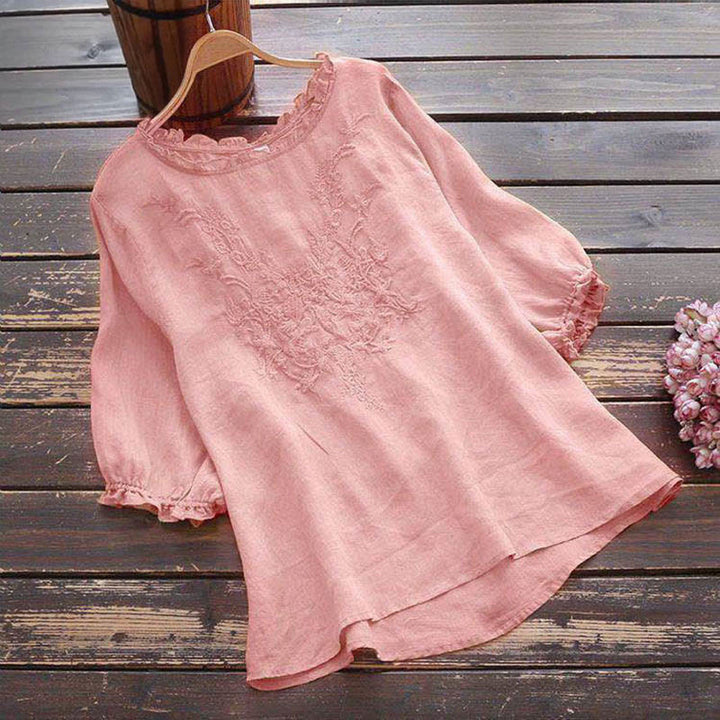Camiseta de cuello redondo con diseño de flores bordadas para mujer con Buddha Stones - rosa claro - US14, UK/AU18, EU46 (4XL) - image 14