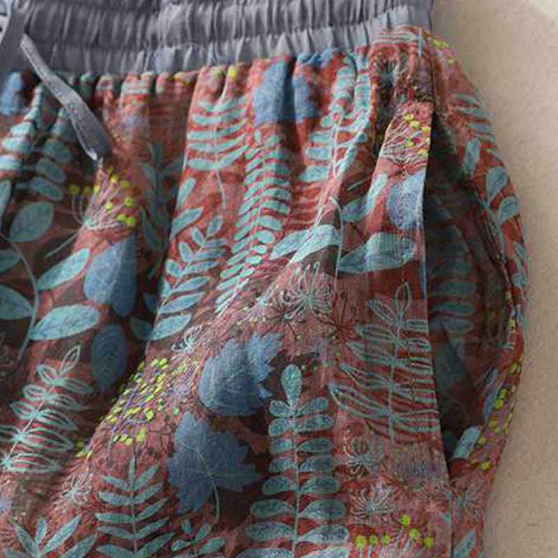 Pantalones de verano con hojas azules y plantas de Buddha Stones para mujer con bolsillos - image 4