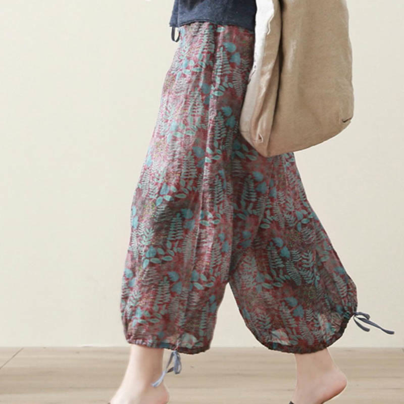 Pantalones de verano con hojas azules y plantas de Buddha Stones para mujer con bolsillos - image 11