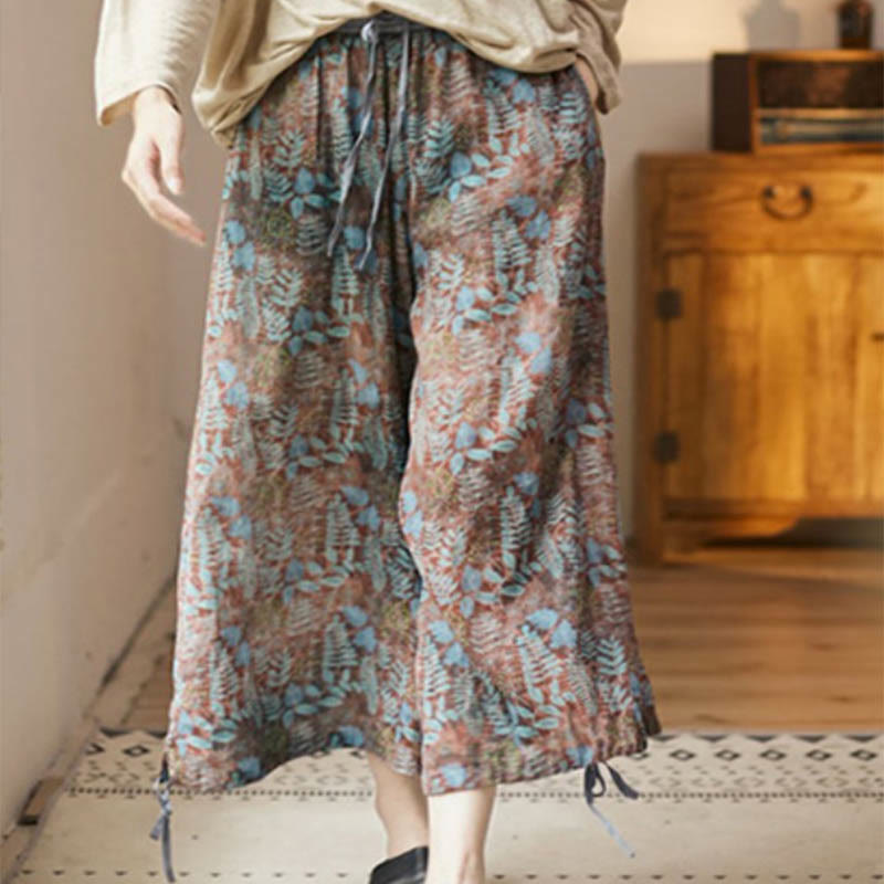 Pantalones de verano con hojas azules y plantas de Buddha Stones para mujer con bolsillos - image 9