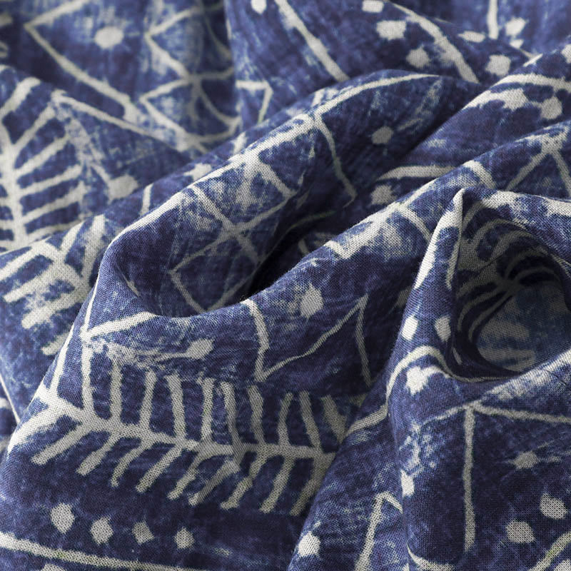 Pantalones anchos de lino y algodón con estampado de rayas azules y Buddha Stones y bolsillos - image 7