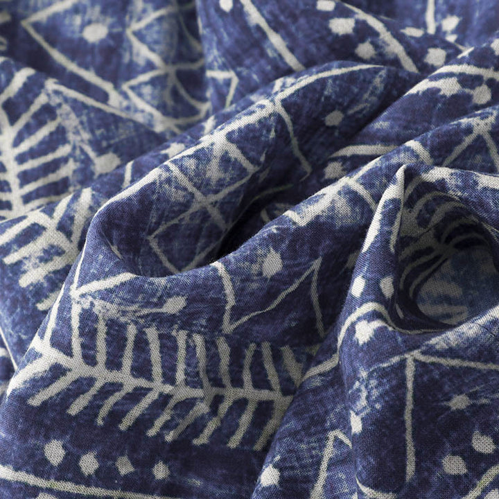 Pantalones anchos de lino y algodón con estampado de rayas azules y Buddha Stones y bolsillos - image 7