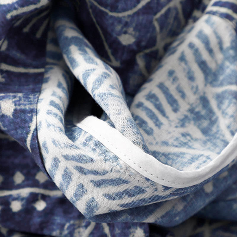 Pantalones anchos de lino y algodón con estampado de rayas azules y Buddha Stones y bolsillos - image 9