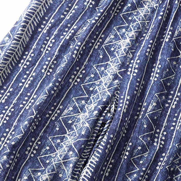 Pantalones anchos de lino y algodón con estampado de rayas azules y Buddha Stones y bolsillos - image 7