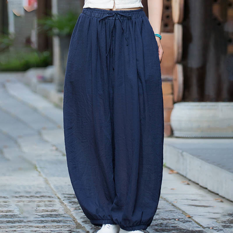 Pantalones de lino con cordón y bolsillos de color liso de verano con Buddha Stones - image 6