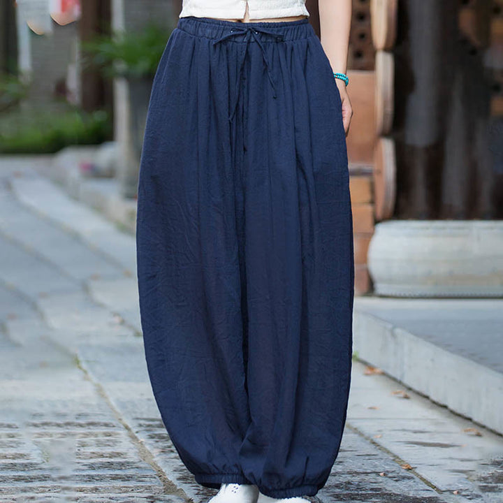 Pantalones de lino con cordón y bolsillos de color liso de verano con Buddha Stones - image 6