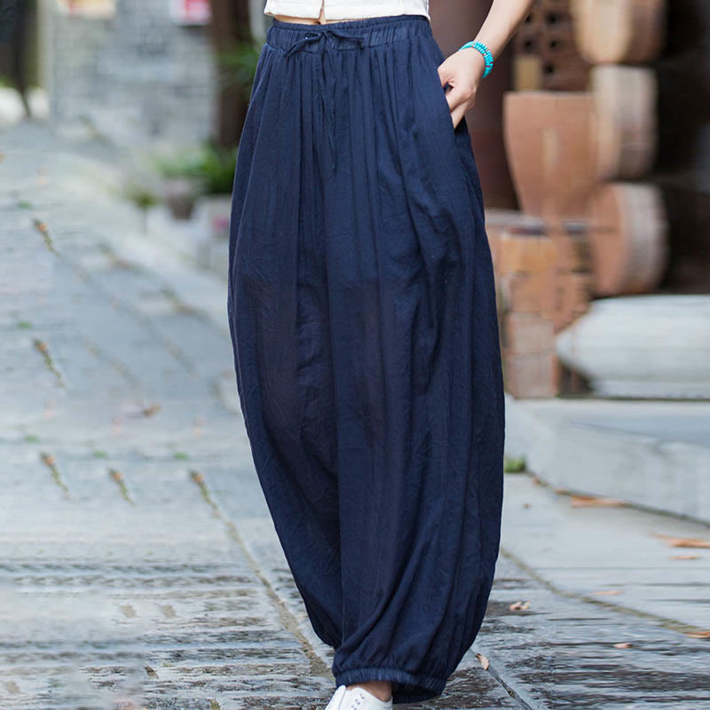 Pantalones de lino con cordón y bolsillos de color liso de verano con Buddha Stones - image 8