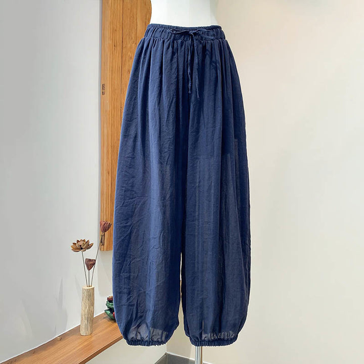 Pantalones de lino con cordón y bolsillos de color liso de verano con Buddha Stones - image 11