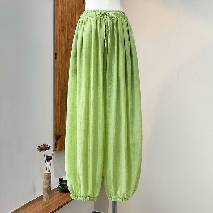 Pantalones de lino con cordón y bolsillos de color liso de verano con Buddha Stones - image 26