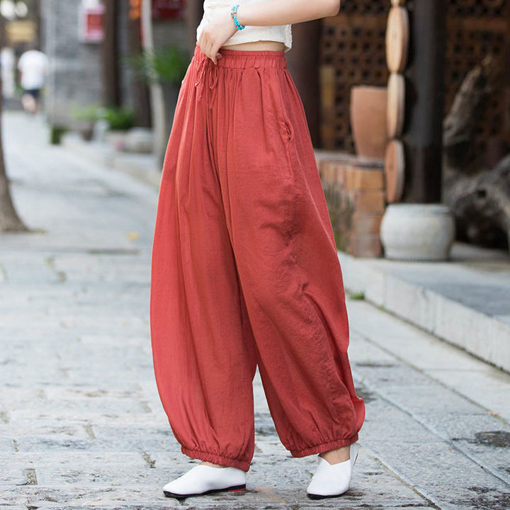 Pantalones de lino con cordón y bolsillos de color liso de verano con Buddha Stones - Salmón - US4-6, UK/AU8-10, EU36-38 (F) - image 27