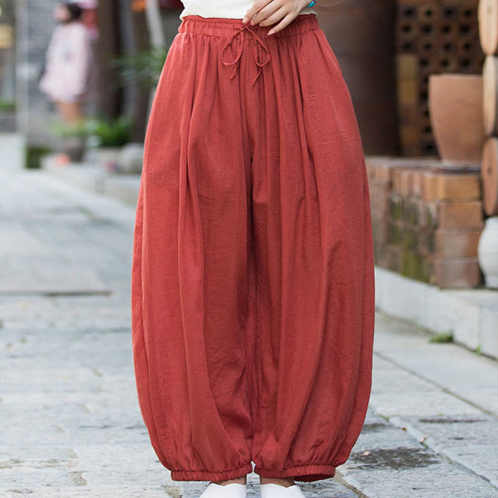 Pantalones de lino con cordón y bolsillos de color liso de verano con Buddha Stones - image 34