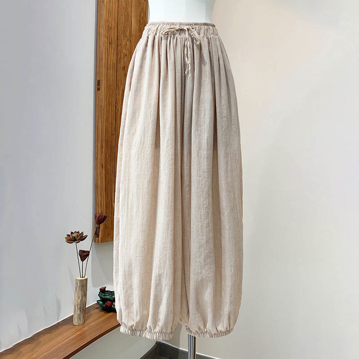 Pantalones de lino con cordón y bolsillos de color liso de verano con Buddha Stones - image 18