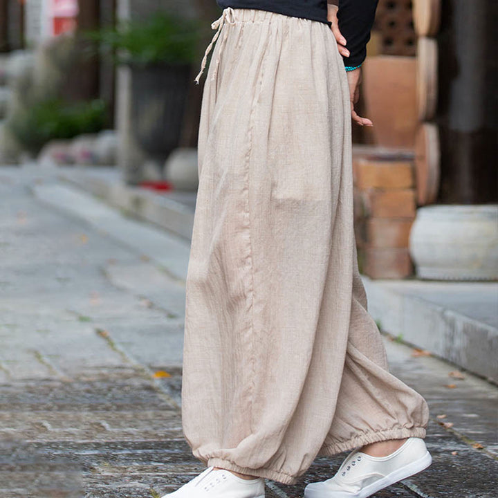 Pantalones de lino con cordón y bolsillos de color liso de verano con Buddha Stones - image 15