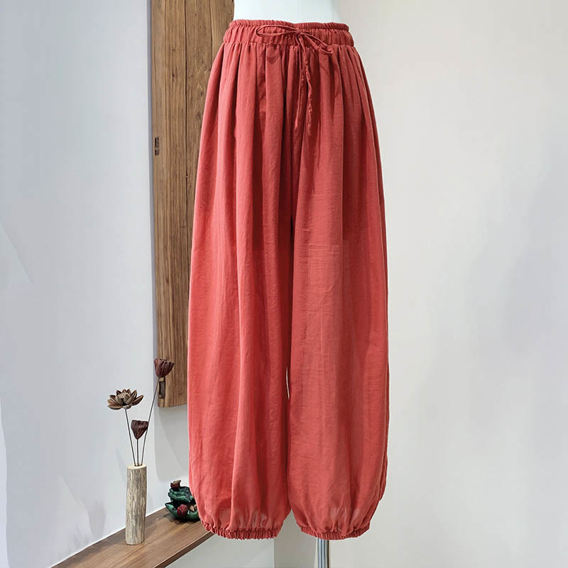 Pantalones de lino con cordón y bolsillos de color liso de verano con Buddha Stones - image 35