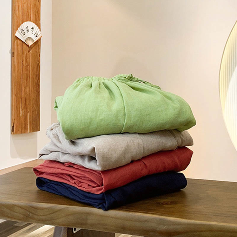 Pantalones de lino con cordón y bolsillos de color liso de verano con Buddha Stones - image 1