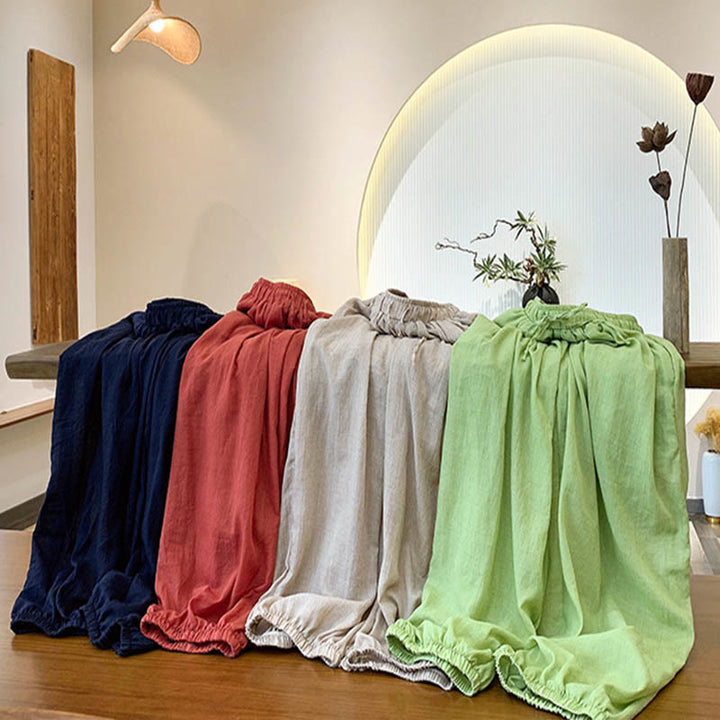Pantalones de lino con cordón y bolsillos de color liso de verano con Buddha Stones - image 2