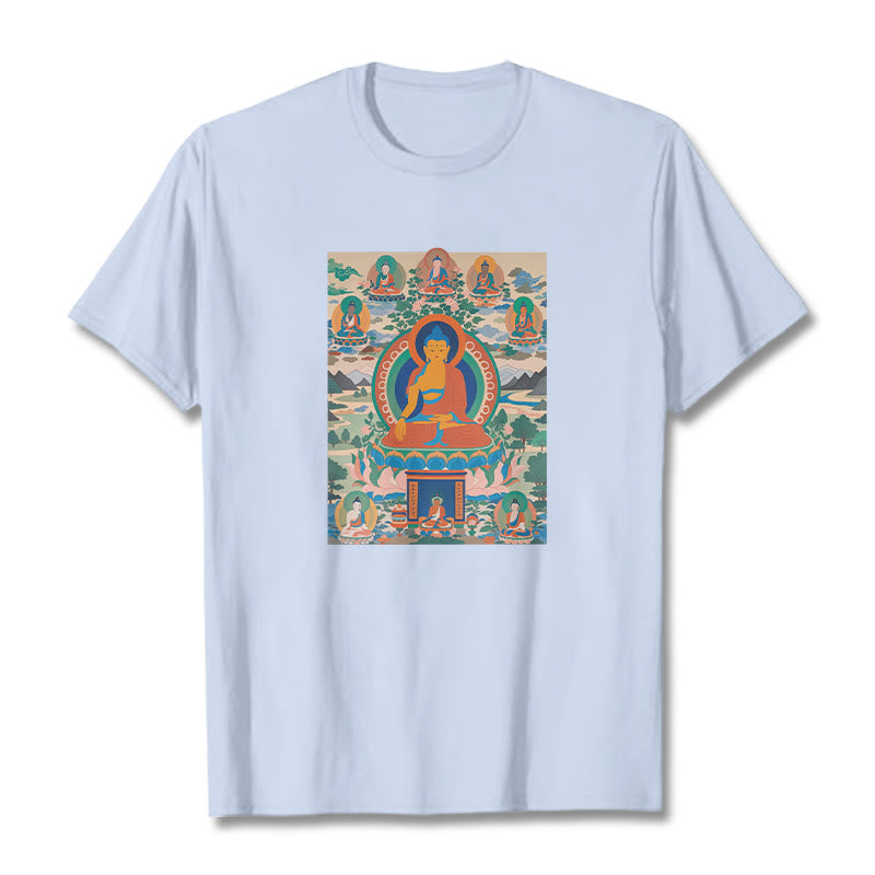 Camiseta con el Sutra del Buda de la Medicina transformado en arte con las Buddha Stones - Cian claro - 2XL - image 10