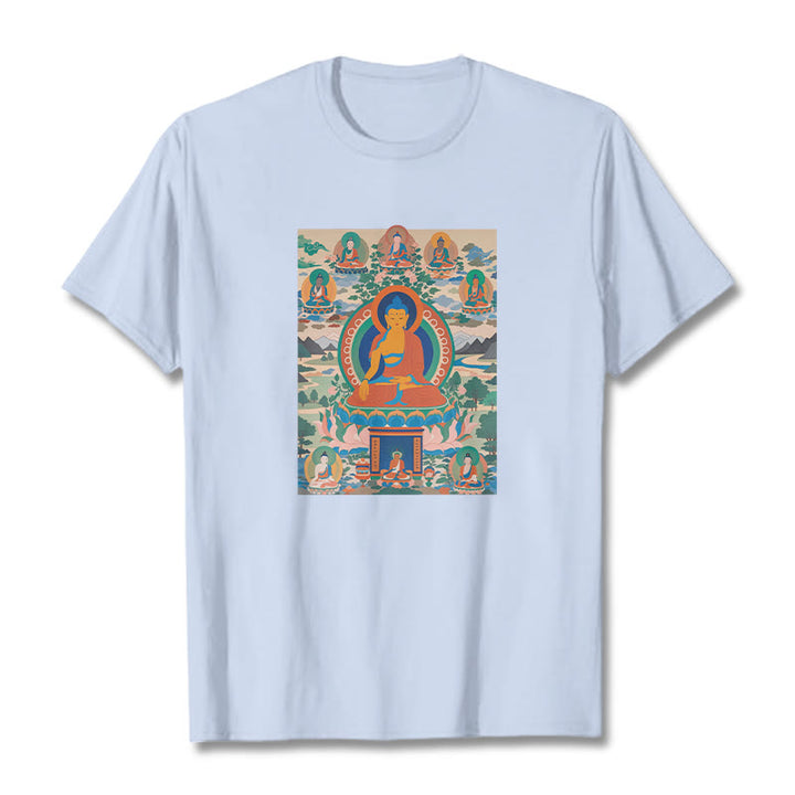 Camiseta con el Sutra del Buda de la Medicina transformado en arte con las Buddha Stones - Cian claro - 2XL - image 10