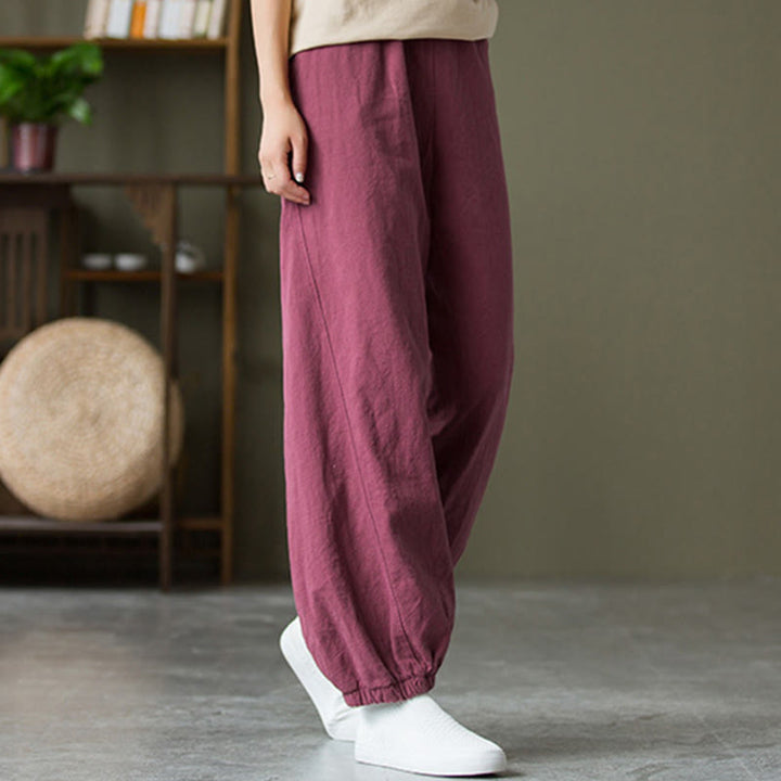 Pantalones de lino y algodón con ramio de color liso con bolsillos y Buddha Stones - Violeta pálido rojo - US6, UK/AU10, EU38 (L) - image 48