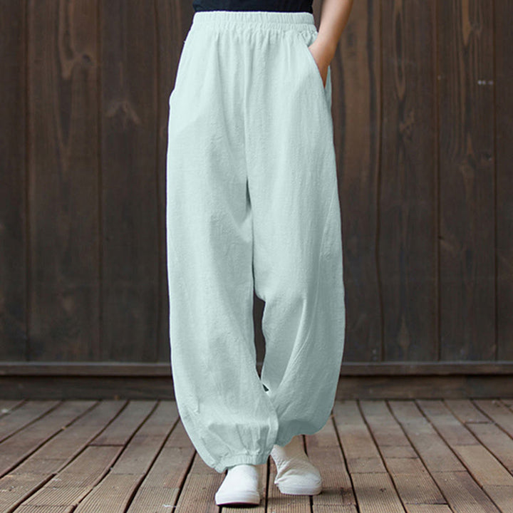 Pantalones de lino y algodón con ramio de color liso con bolsillos y Buddha Stones - Crema de menta - US6, UK/AU10, EU38 (L) - image 58