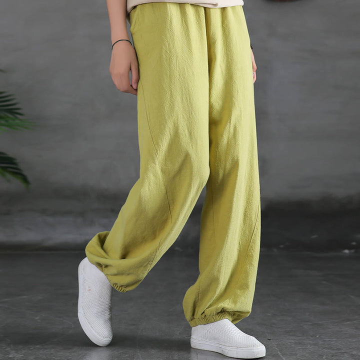 Pantalones de lino y algodón con ramio de color liso con bolsillos y Buddha Stones - image 16