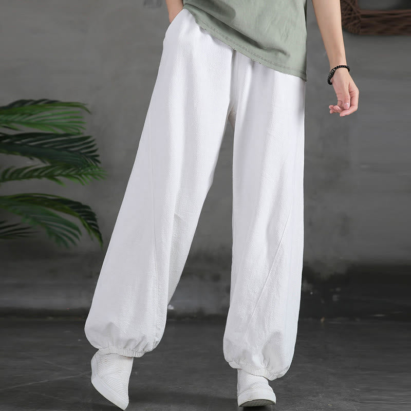 Pantalones de mujer de lino, ramio y algodón lisos con estampado de Buddha Stones y bolsillos. - image 32