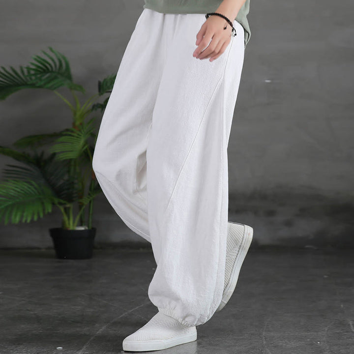 Pantalones de mujer de lino, ramio y algodón lisos con estampado de Buddha Stones y bolsillos. - image 31