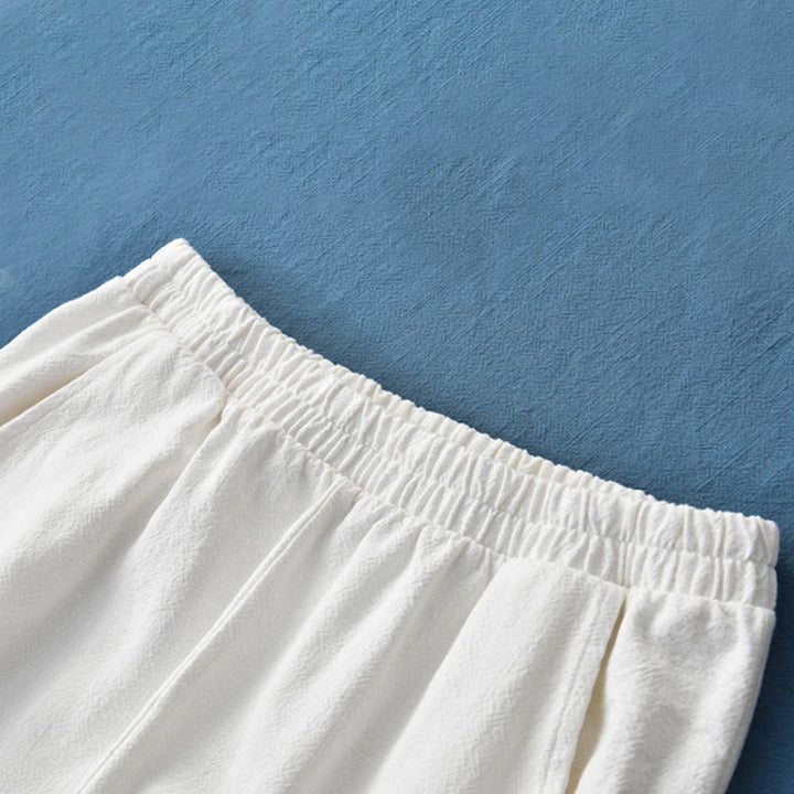 Pantalones de lino y algodón con ramio de color liso con bolsillos y Buddha Stones - image 30