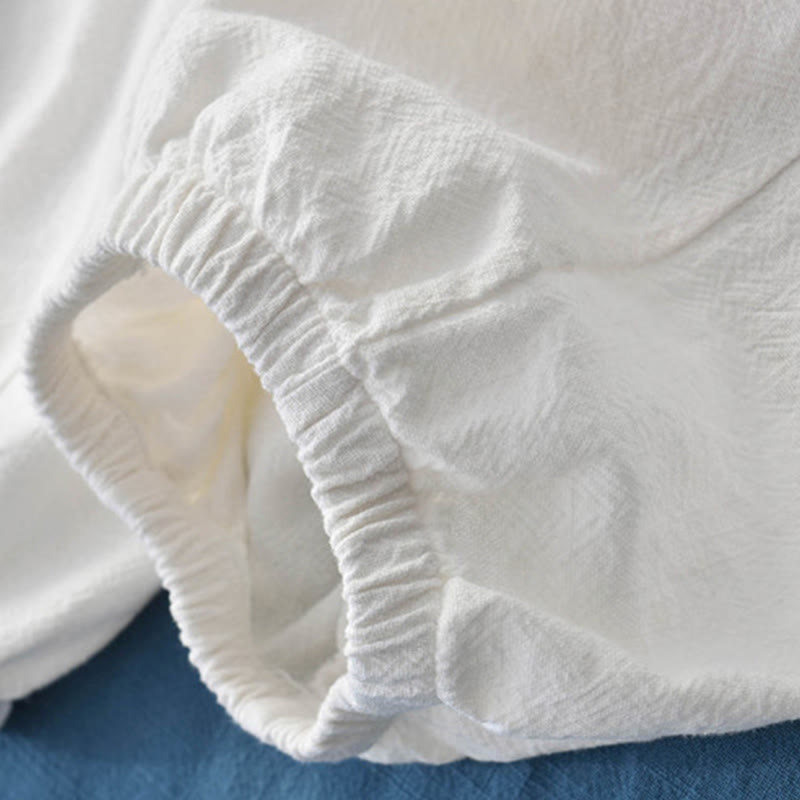 Pantalones de lino y algodón con ramio de color liso con bolsillos y Buddha Stones - image 32