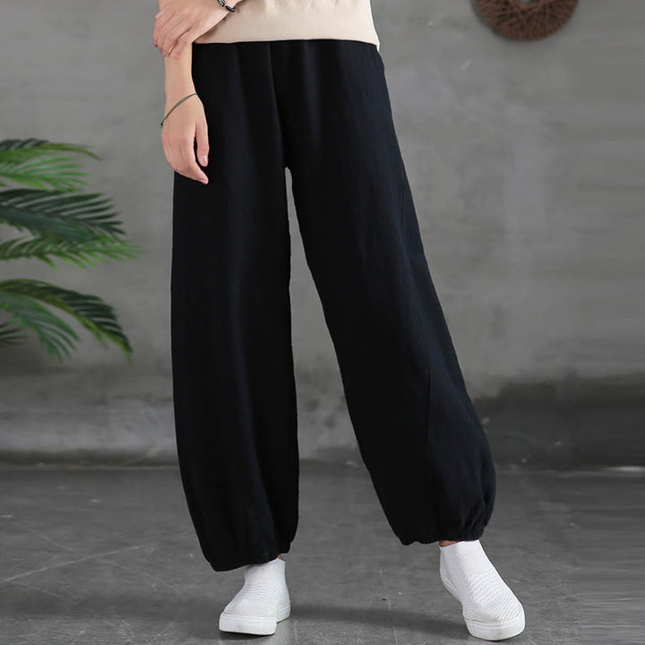 Pantalones de mujer de lino, ramio y algodón lisos con estampado de Buddha Stones y bolsillos. - image 42