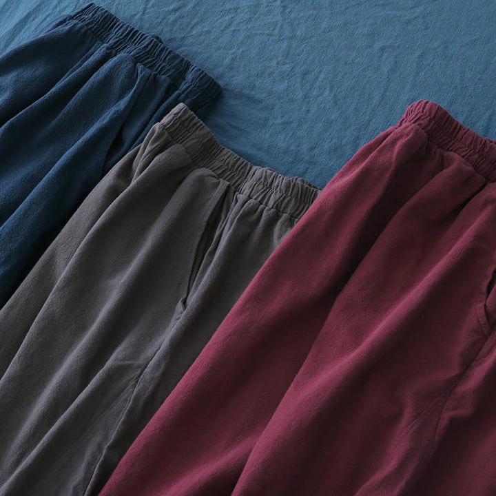 Pantalones de lino y algodón con ramio de color liso con bolsillos y Buddha Stones - image 56